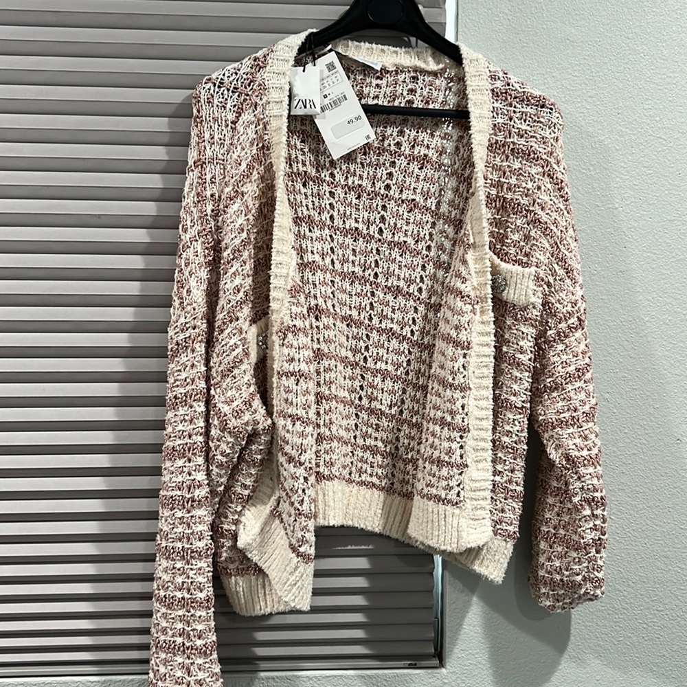 Cream and pink Zara cardigan